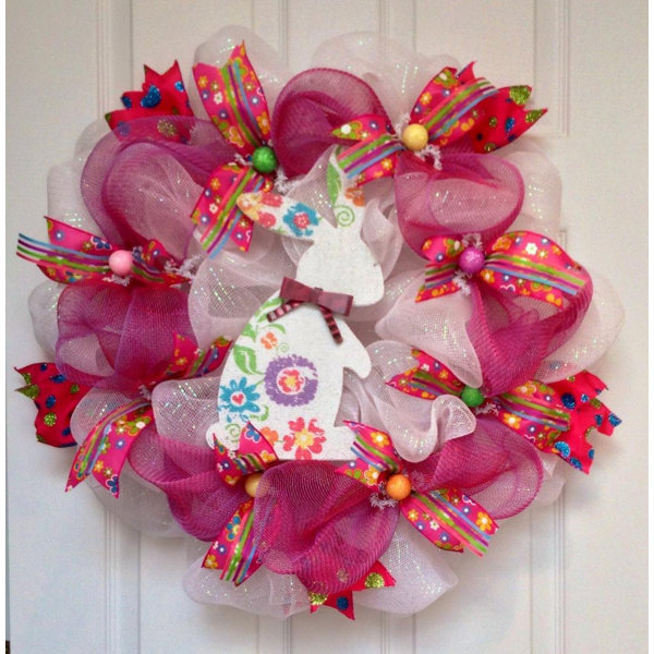 The Holiday Aisle® Easter Wreath with Floral Bunny Wayfair